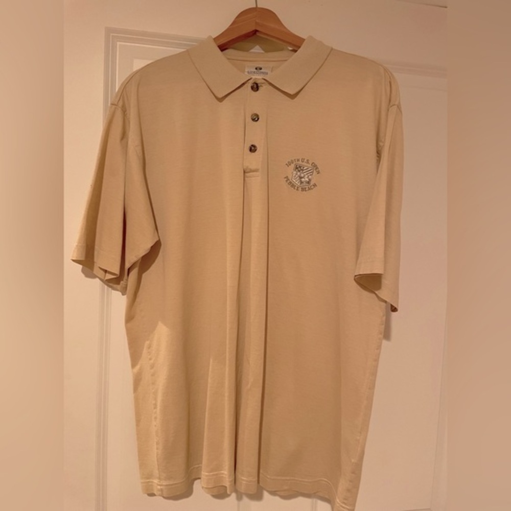 Lone Cypress Pebble Beach 100% Cotton Tan Mens Shirt. Size L. Barely worn.
